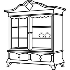 Vintage Glass Cabinet Vector Illustration