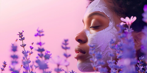 Woman with Facial Mask in Lavender Field