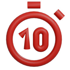 Red alarm 10 sec clock icon 3D PNG symbolic
