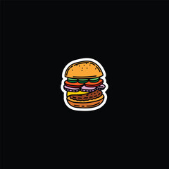 Burger with cucumbers, onions, tomatoes and cheese hand-drawn. Vector illustration.