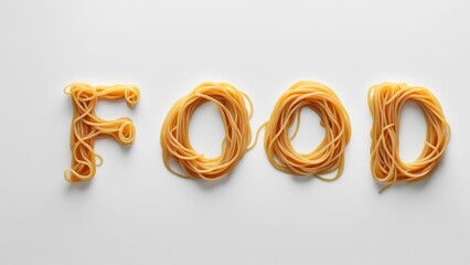 Promotional photo. The word "food" made from spaghetti.