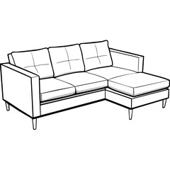 Classic Three-Seater Sofa Line Drawing: Elegant Furniture Graphics for Print and Digital Projects
