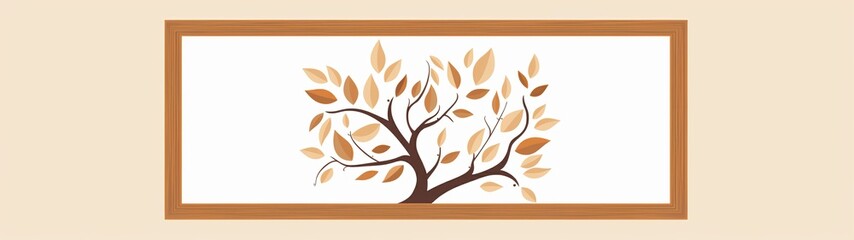 Elegant panorama of tree artwork in frame, background with ratio size 32:9