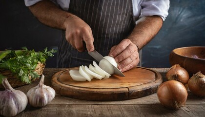 cocinero troceando una cebolla