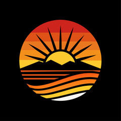 morning Sunrise logo vector art illustration on a morning weather solid white color background (12)