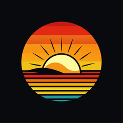 morning Sunrise logo vector art illustration on a morning weather solid white color background (14)