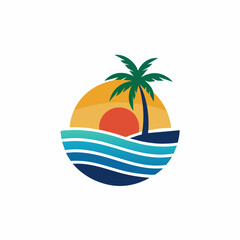 Sunset logo vector art illustration with coconut tree (1)