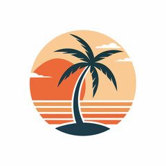 Sunset logo vector art illustration with coconut tree (9)