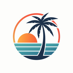 Naklejka premium Sunset logo vector art illustration with coconut tree (12)
