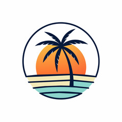 Sunset logo vector art illustration with coconut tree (16)