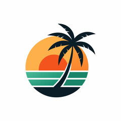 Sunset logo vector art illustration with coconut tree (13)