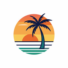 Obraz premium Sunset logo vector art illustration with coconut tree (14)