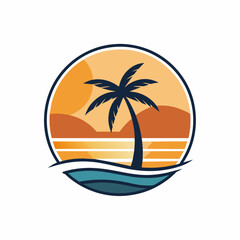 Sunset logo vector art illustration with coconut tree (18)
