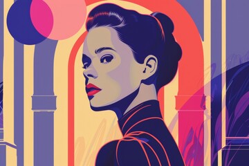 Retro-inspired art deco illustration with bold colors and sleek lines