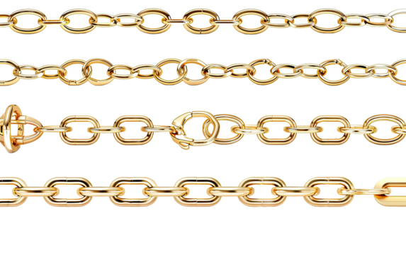 Golden chain border Seamless luxury chains of dif isolated on white or transparent background