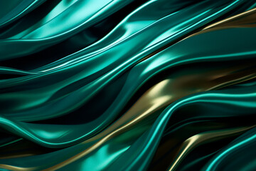 Fototapeta premium infinity and eternity through an abstract illustration with a reflective liquid metal canvas, shimmering with emerald jade green.