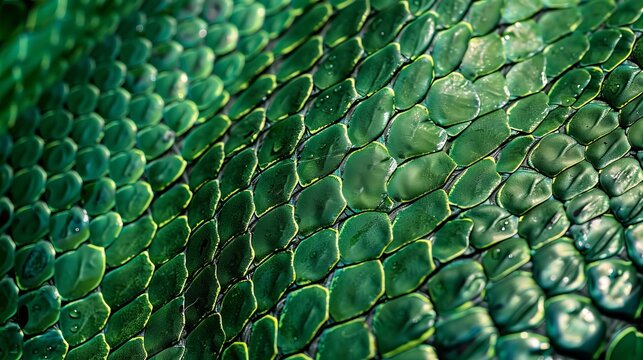 background print green snake skin close up.