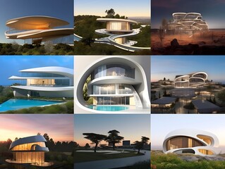 3D illustration of a collection of images of a modern building.