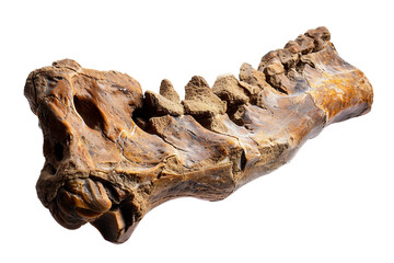Preserved Fossilized Dinosaur Bone on transparent background.