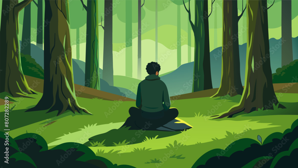Poster a mosscovered clearing in the woods where a person sits and finds solace in the stillness of the sur