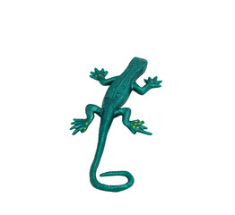 Green rubber lizard toy with no background. Stretchable toy. Anti-stress. Horizontal photo. For text.