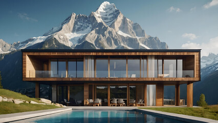 Fototapeta na wymiar A luxurious dream house in the Alps with a modern and classic style
