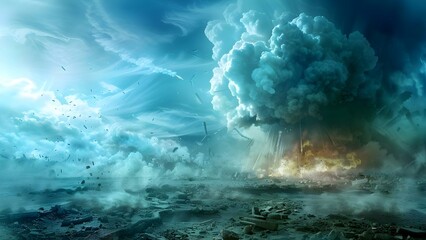 Apocalyptic nuclear bomb artwork featuring destruction and chaos in a postwar world. Concept Apocalyptic Art, Nuclear Bomb, Destruction, Chaos, Postwar World