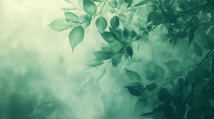 Green leaves with a soft focus background in ethereal lighting