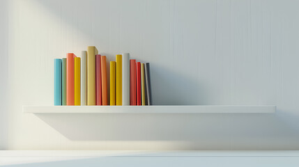 Interior bookshelf with soft sunlight on white wall	