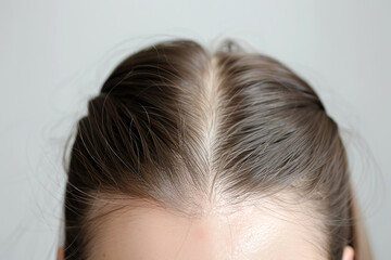 Fototapeta premium Close-up of Human Scalp and Hair Parting. Hair treatment concept