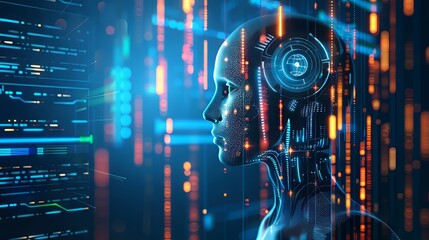 Obraz premium A computer generated image of a woman's face with a glowing head