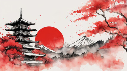 Watercolor painting in Japanese style.