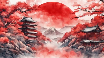 Watercolor painting in Japanese style.