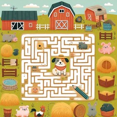 Farm cartoon maze game for kids