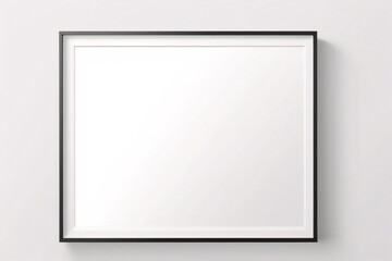 Fototapeta premium Marco vertical rectangular ligero y delgado colgado en una pared con textura blanca, plano, vista superior, ilustración 3D.