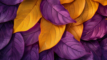 Abstract natural background from leaves in yellow and purple