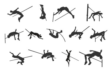 High jump silhouette, Athlete high jump pole silhouettes, High jump svg,, High jumper silhouette, High jumping silhouette