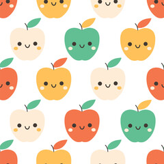 Fototapeta premium Seamless pattern with cute cartoon apple characters. Fruit seamless pattern. Vector illustration in flat style