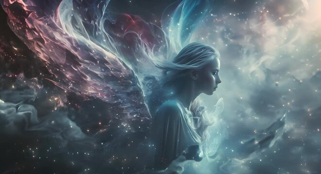 A mystical woman with angelic wings and ghostly levitation in a magical scene. Concept Fantasy Portraits, Mystical Photography, Angelic Wings, Ghostly Levitation, Magical Scenes