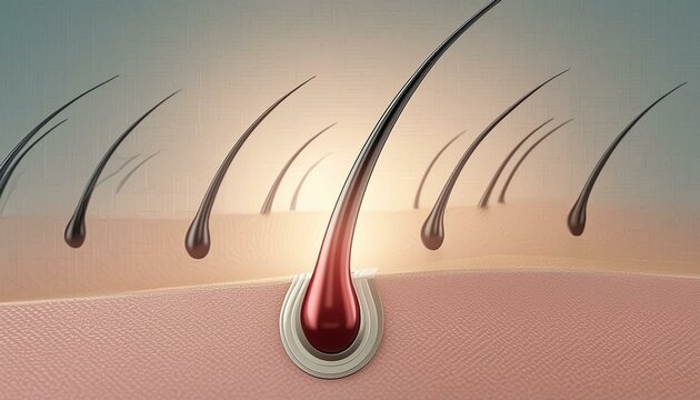 Hair Follicle - Macro or Illustration of Hair - Hair Care with Minerals or Vitamin - Supportive Image for Shampoo and Conditioners - Treatment against Scalp Irritation, Baldness and Hair Loss