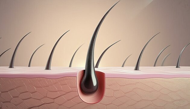 Hair Follicle - Macro or Illustration of Hair - Hair Care with Minerals or Vitamin - Supportive Image for Shampoo and Conditioners - Treatment against Scalp Irritation, Baldness and Hair Loss