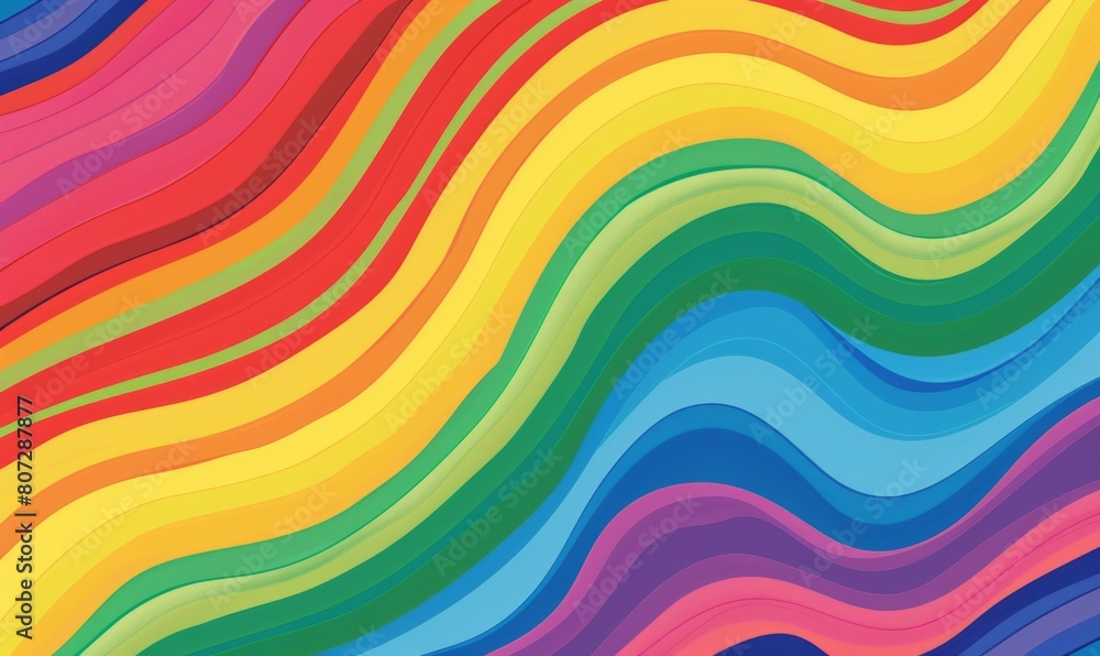 Poster wavy rainbow pattern in rainbow colors without shadows or gradients generative ai