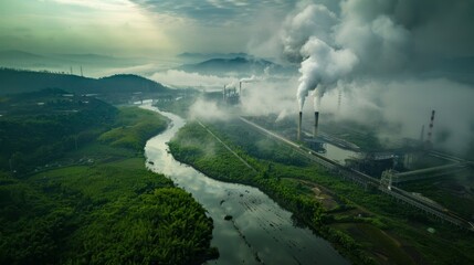 A large industrial area with a river running through it