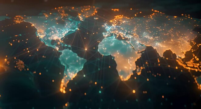 Mapping the Global Trade Network: A Digital Visualization of Active Trade Routes and Commerce Hotspots. Concept Global Trade, Trade Routes, Commerce Hotspots, Digital Visualization, Mapping Network