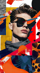 Stylish man in sunglasses with graphic collage