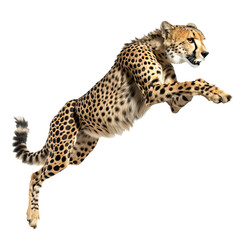 Fototapeta premium Jumping african cheetah isolated on white or transparent background
