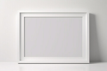 Fototapeta premium Marco vertical rectangular ligero y delgado colgado en una pared con textura blanca, plano, vista superior, ilustración 3D.