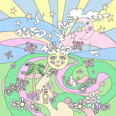 Obraz premium 70s Pretty Paradise Retro Rainbow