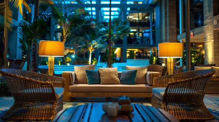Elegant Hotel Lobby Lounge at Night
