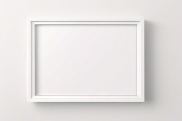 Fototapeta premium Marco vertical rectangular ligero y delgado colgado en una pared con textura blanca, plano, vista superior, ilustración 3D.